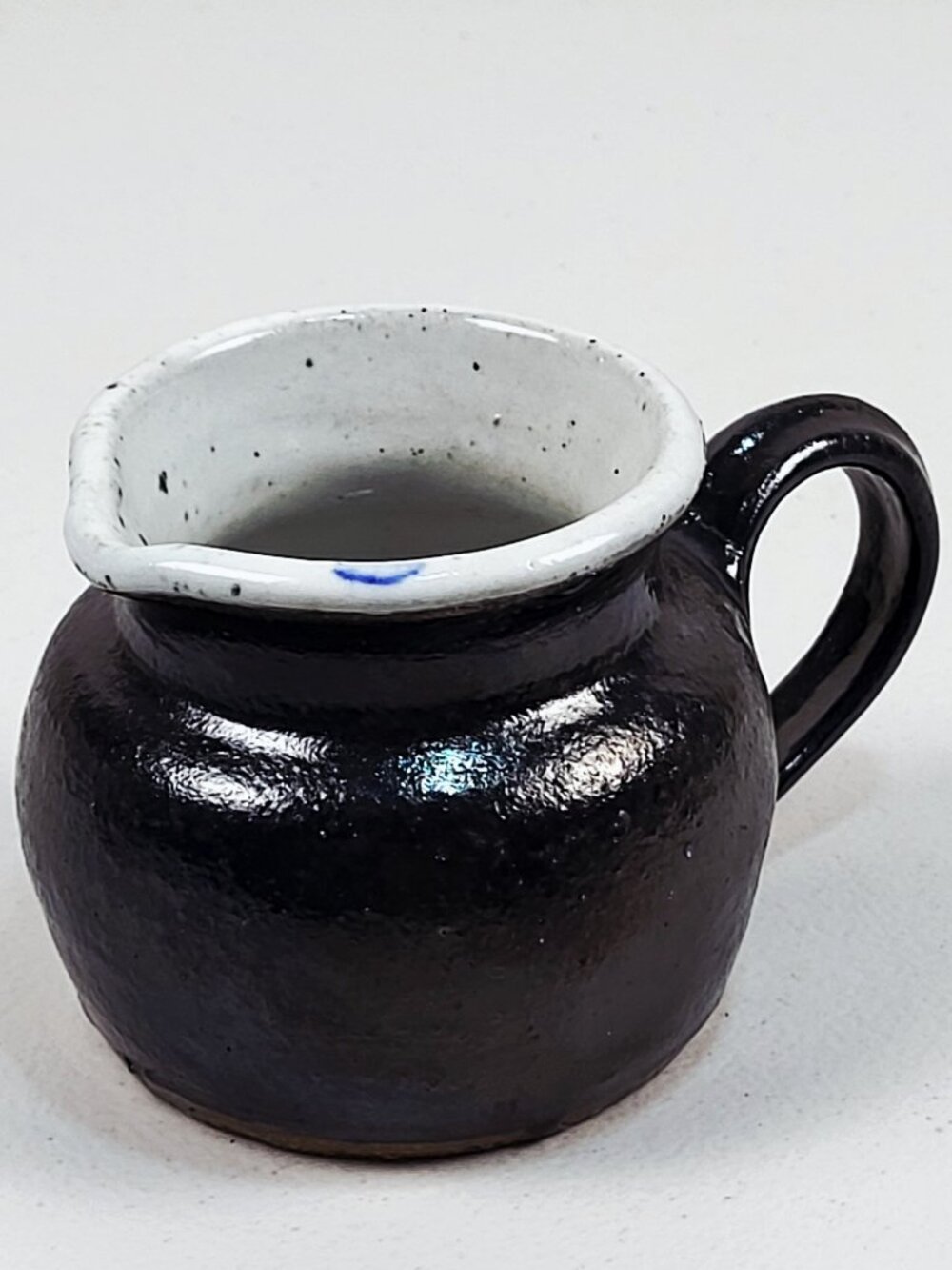 Vtg Art Studio Pottery Pitcher Jug Stoneware Glazed Handcrafted Signed Black USA